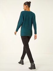 Roman Green Button Sleeve Fluffy Jumper - Image 3 of 5