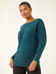 Roman Green Button Sleeve Fluffy Jumper - Image 4 of 5