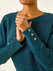 Roman Green Button Sleeve Fluffy Jumper - Image 5 of 5