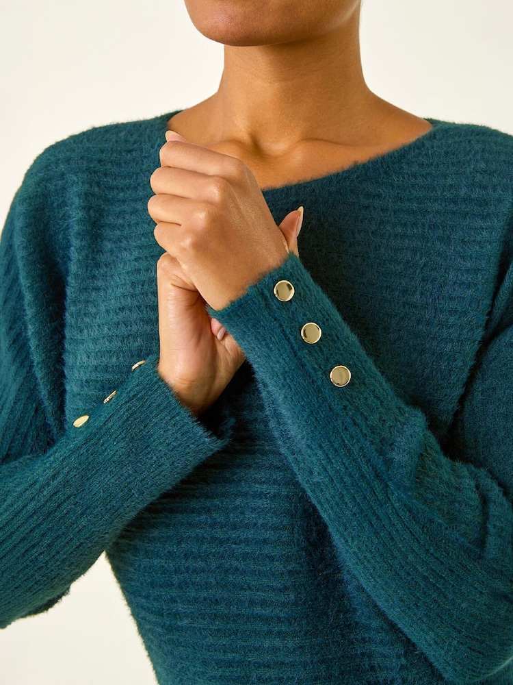 Roman Green Button Sleeve Fluffy Jumper - Image 5 of 5