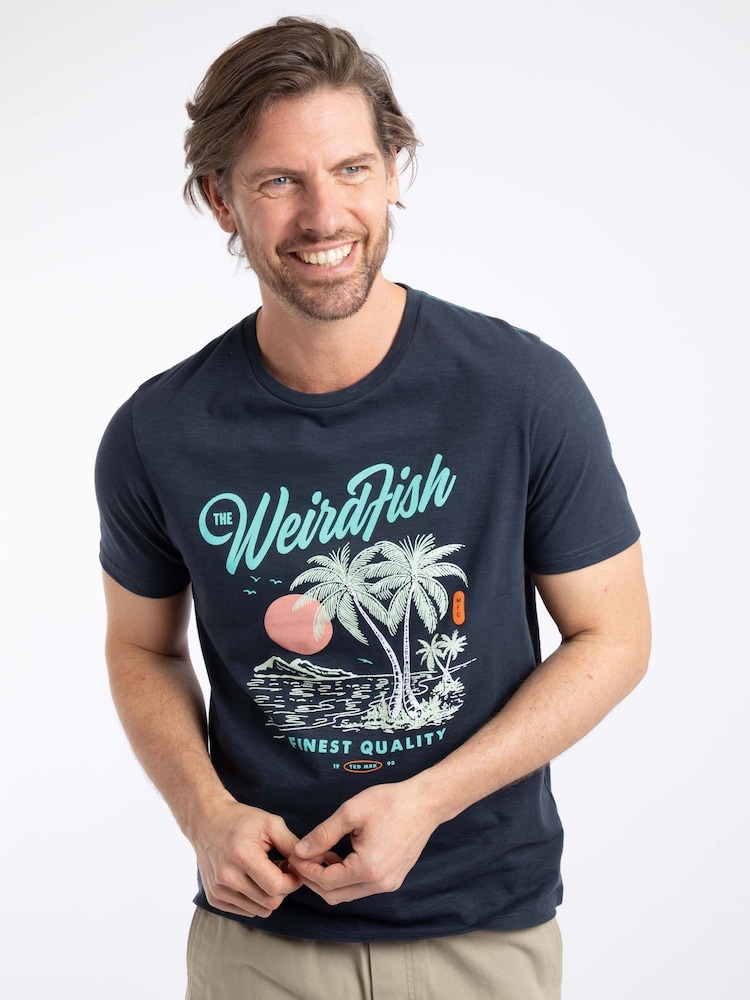 Weird Fish Blue Palm Island Front Print Graphic T-Shirt - Image 1 of 6
