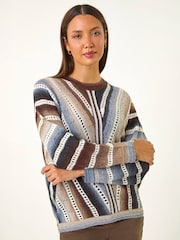 Roman Brown Chevy Stitch Detail Jumper - Image 1 of 5