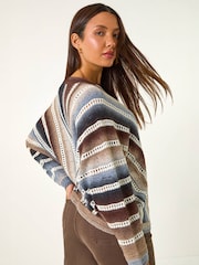 Roman Brown Chevy Stitch Detail Jumper - Image 2 of 5