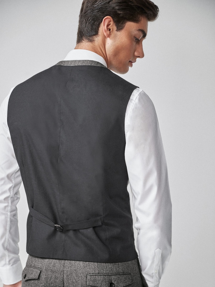 Grey Regular Fit Nova Fides Wool Blend Herringbone Suit Waistcoat - Image 2 of 6