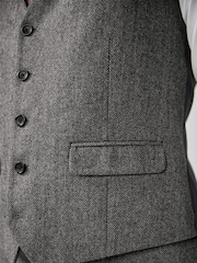 Grey Regular Fit Nova Fides Wool Blend Herringbone Suit Waistcoat - Image 4 of 6