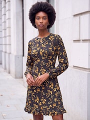 Roman Yellow Floral Print Frill Stretch Dress - Image 1 of 4