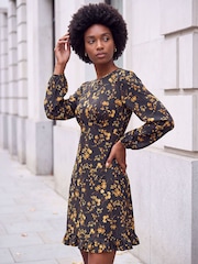 Roman Yellow Floral Print Frill Stretch Dress - Image 2 of 4