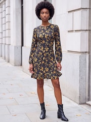 Roman Yellow Floral Print Frill Stretch Dress - Image 3 of 4