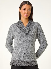 Roman Grey Textured Overlap Jumper - Image 1 of 5