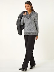 Roman Grey Textured Overlap Jumper - Image 2 of 5