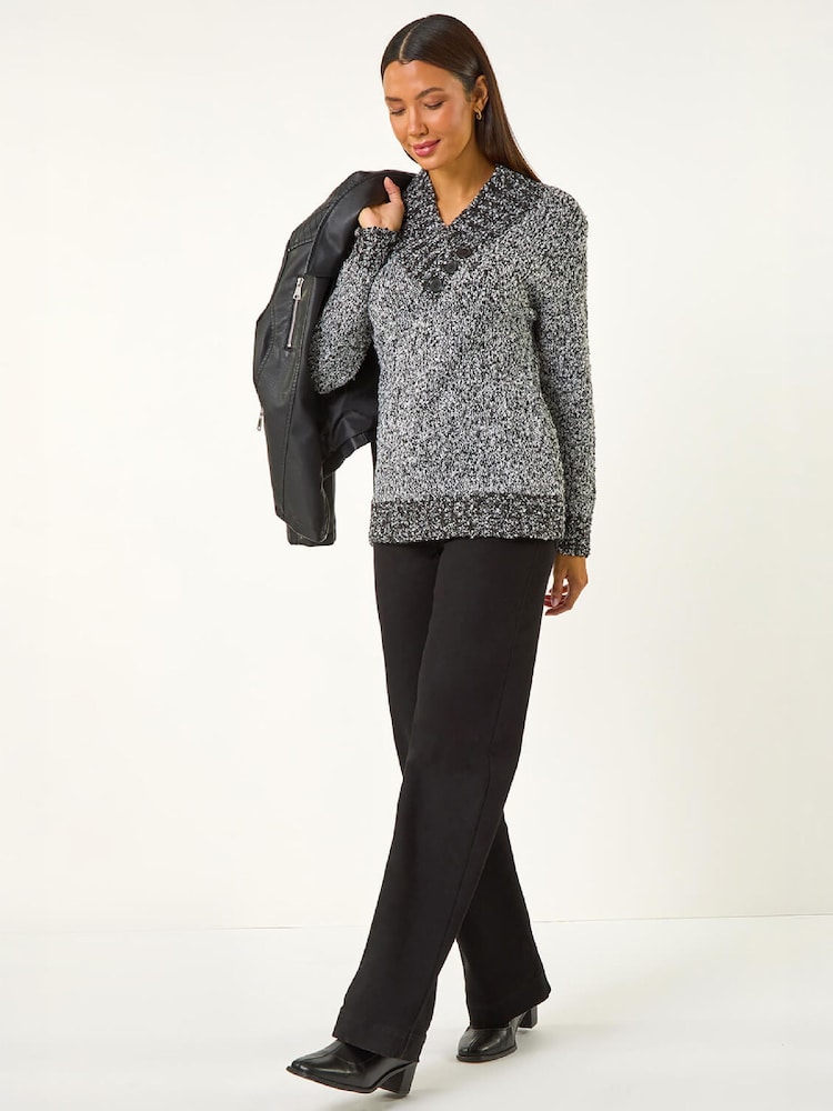 Roman Grey Textured Overlap Jumper - Image 2 of 5