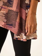 Roman Brown Floral Print Hanky Hem Stretch Top - Image 5 of 5