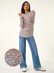 Roman Black Fluffy Striped Curve Hem Jumper - Image 2 of 5