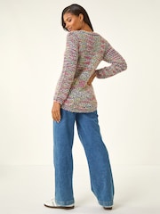 Roman Black Fluffy Striped Curve Hem Jumper - Image 3 of 5