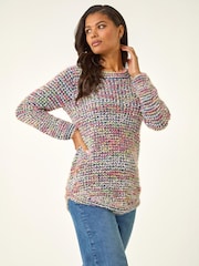 Roman Black Fluffy Striped Curve Hem Jumper - Image 4 of 5