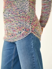 Roman Black Fluffy Striped Curve Hem Jumper - Image 5 of 5