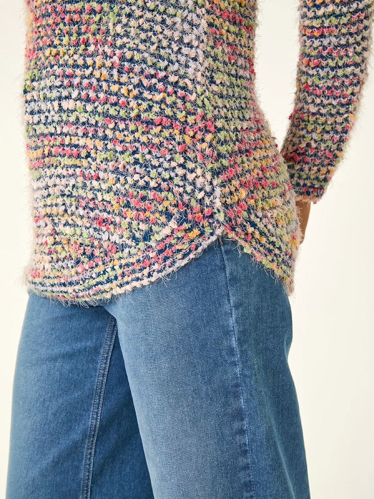 Roman Black Fluffy Striped Curve Hem Jumper - Image 5 of 5