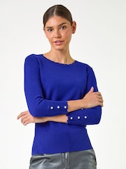 Roman Blue Diamante Button Scallop Edge Jumper - Image 2 of 5