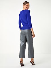 Roman Blue Diamante Button Scallop Edge Jumper - Image 3 of 5