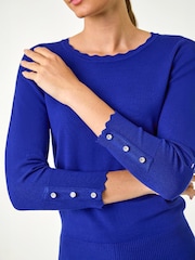 Roman Blue Diamante Button Scallop Edge Jumper - Image 5 of 5