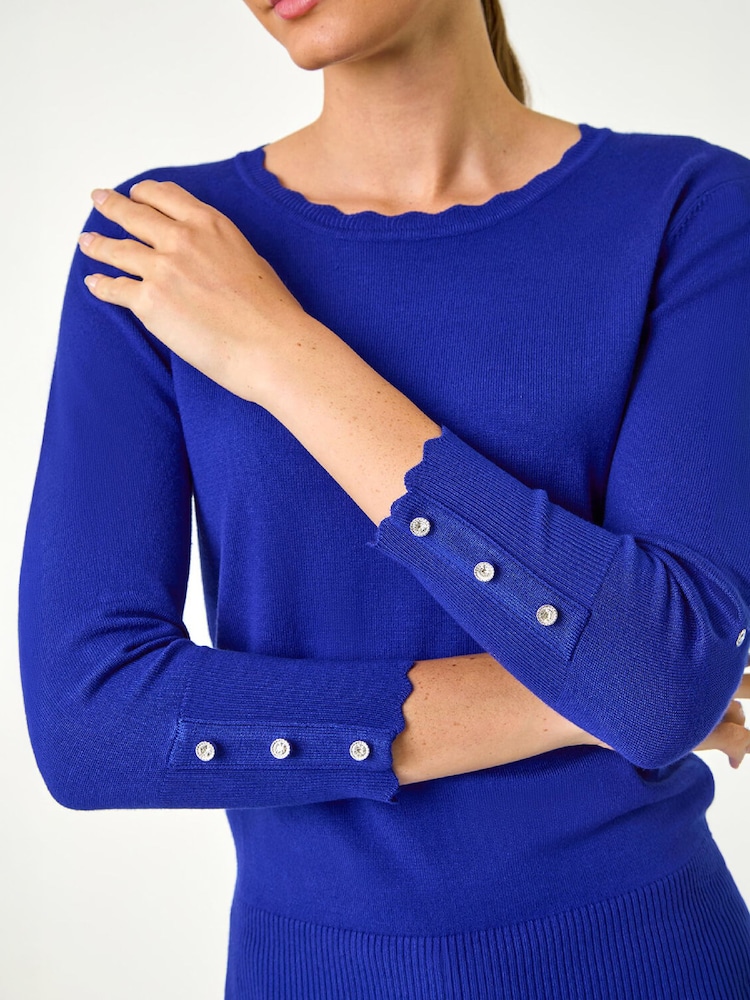 Roman Blue Diamante Button Scallop Edge Jumper - Image 5 of 5