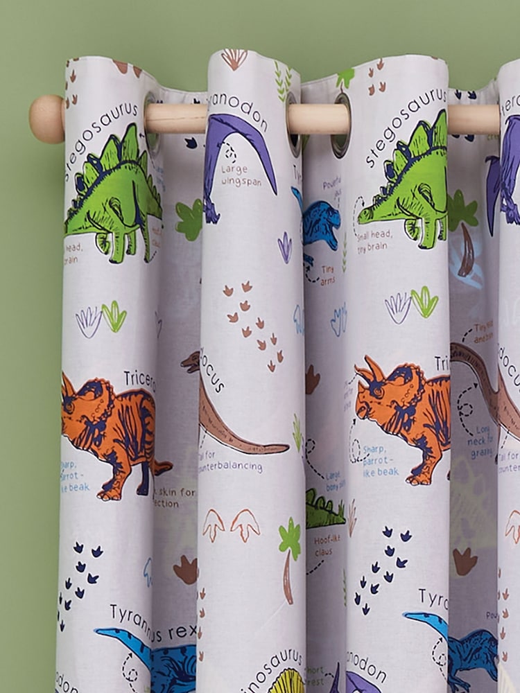 Catherine Lansfield Natural Prehistoric Dinosaurs Reversible Lined Curtains - Image 1 of 3