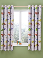 Catherine Lansfield Natural Prehistoric Dinosaurs Reversible Lined Curtains - Image 2 of 3