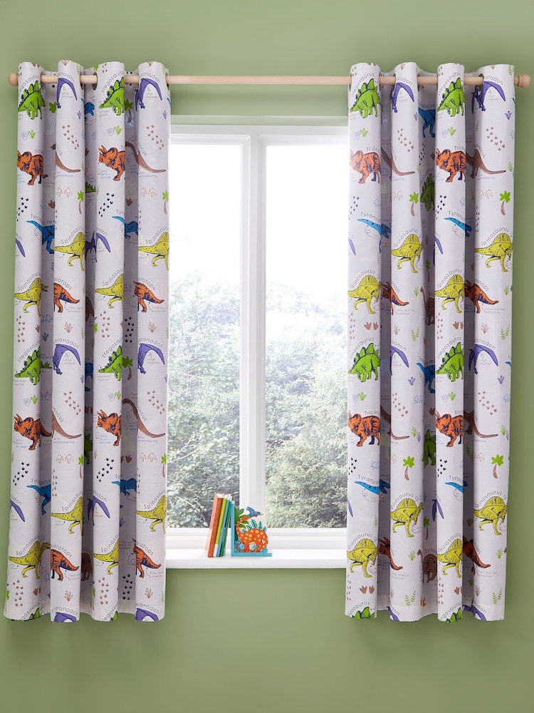 Catherine Lansfield Natural Prehistoric Dinosaurs Reversible Lined Curtains - Image 2 of 3