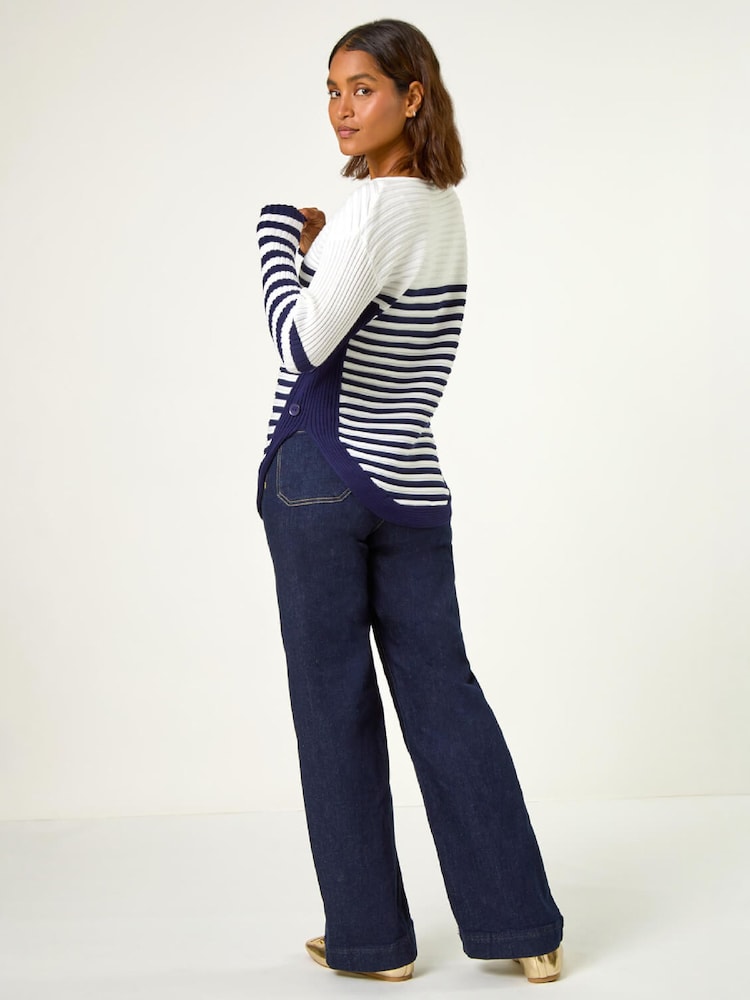 Roman White Stripe Zip Front Ribbed Knit Jumper - Image 2 of 5