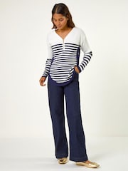 Roman White Stripe Zip Front Ribbed Knit Jumper - Image 4 of 5