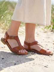 Pavers Brown All-Leather Buckled Sandals - Image 1 of 6