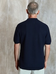 Marineblau - Premium, gestricktes Relaxed-Fit-Hemd aus Leinenmischung mit Knopfleiste - Bild 2 von 10