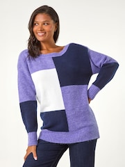 Roman Purple Colour Block Knit Jumper - Image 4 of 5