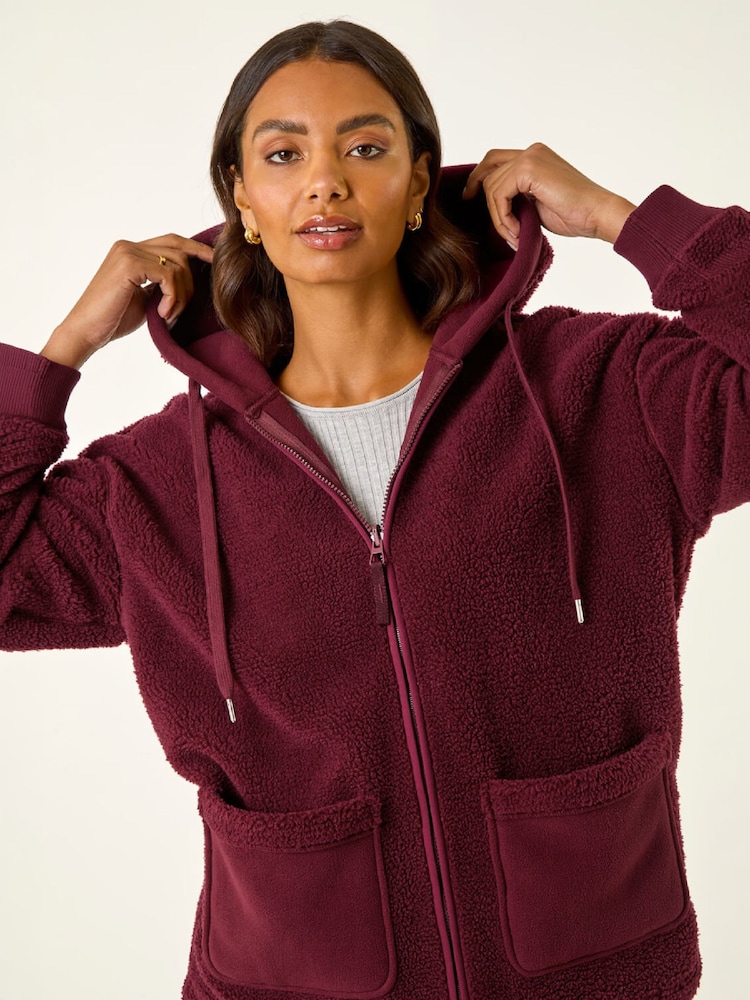 Roman Red Hooded Borg Zip Through Jacket - Image 1 of 5
