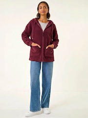 Roman Red Hooded Borg Zip Through Jacket - Image 2 of 5