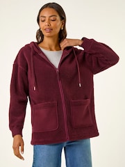 Roman Red Hooded Borg Zip Through Jacket - Image 4 of 5