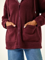 Roman Red Hooded Borg Zip Through Jacket - Image 5 of 5