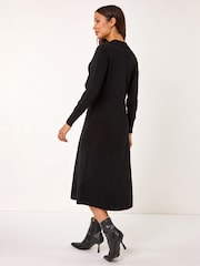Roman Black Scallop Detail Knitted Midi Dress - Image 3 of 5