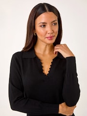 Roman Black Scallop Detail Knitted Midi Dress - Image 4 of 5