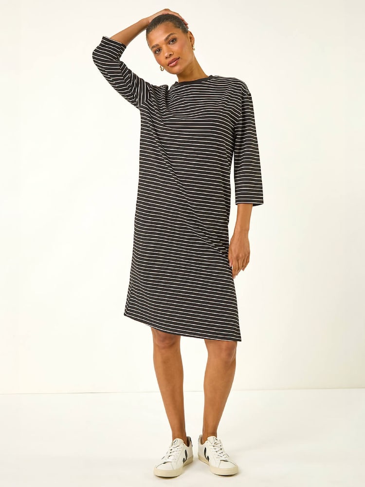 Roman Black Stripe Jersey Stretch T-Shirt Dress - Image 1 of 5