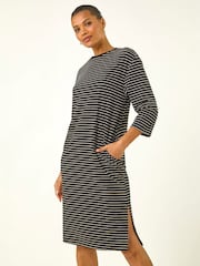 Roman Black Stripe Jersey Stretch T-Shirt Dress - Image 2 of 5