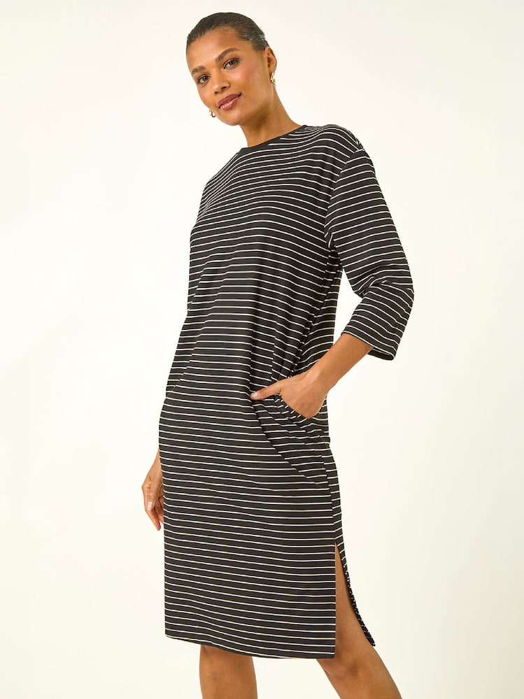 Roman Black Stripe Jersey Stretch T-Shirt Dress - Image 2 of 5