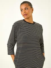 Roman Black Stripe Jersey Stretch T-Shirt Dress - Image 4 of 5