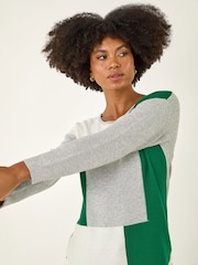 Roman Grey Ribbed Colour Block Knit Jumper - Image 1 of 5