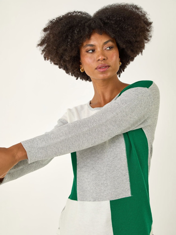 Roman Grey Ribbed Colour Block Knit Jumper - Image 1 of 5