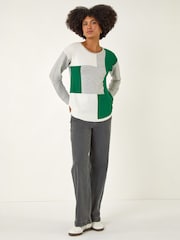Roman Grey Ribbed Colour Block Knit Jumper - Image 2 of 5