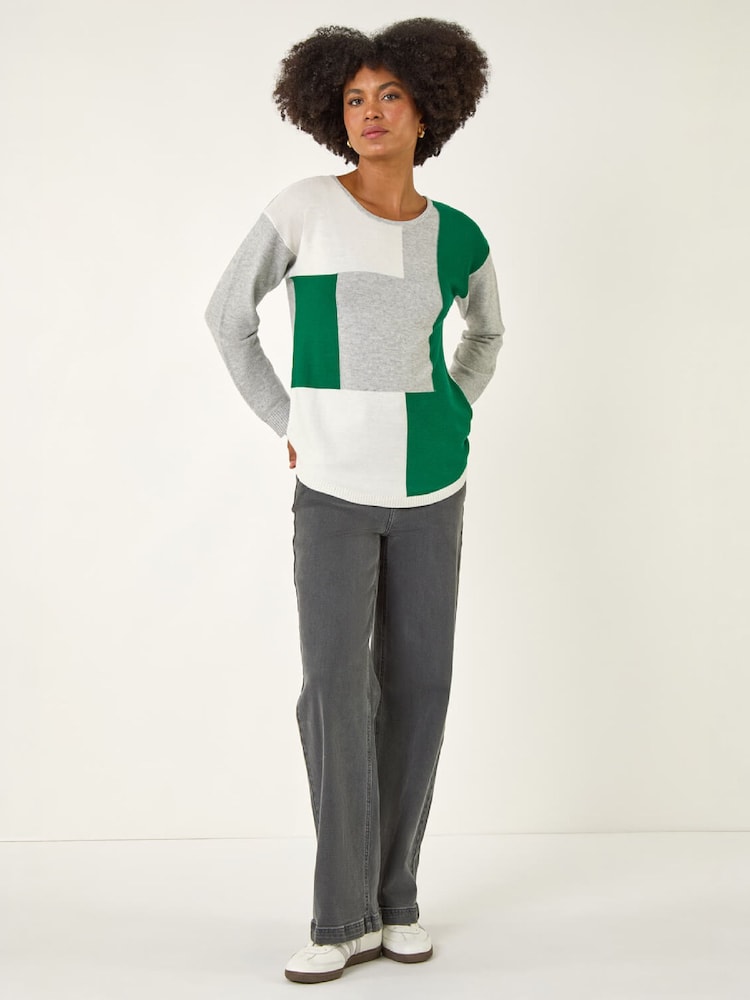 Roman Grey Ribbed Colour Block Knit Jumper - Image 2 of 5