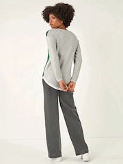 Roman Grey Ribbed Colour Block Knit Jumper - Image 3 of 5