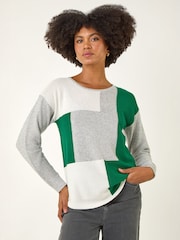 Roman Grey Ribbed Colour Block Knit Jumper - Image 4 of 5