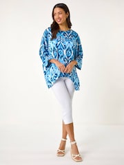 Roman Blue Ikat Print Tunic Top - Image 2 of 5